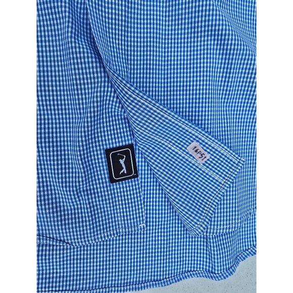 PGA Tour Mens XL Blue Gingham Button-Down Shirt 100% Cotton - Picture 5 of 7